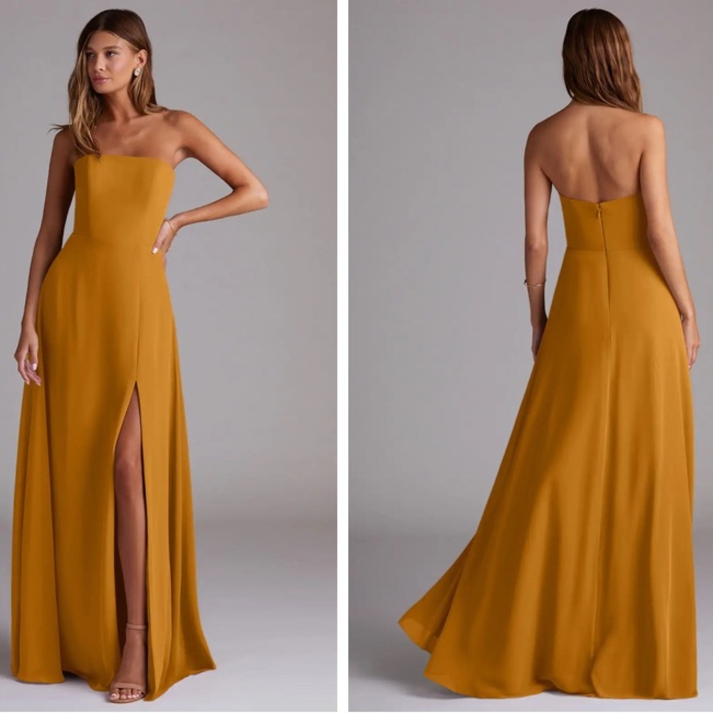 AZAZIE Butterscotch A-Line Side Slit Chiffon Convertible Dress size A4